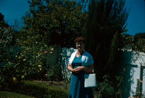 Unknown woman in the King backyard, Amar Street, San Pedro, California