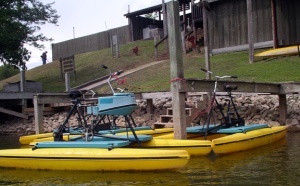 You can rent these at the boat dock - Looks like they've got them chained to prevent theft - Can you imagine?