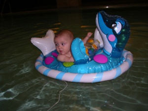 Our son in his first boat - pool practice session at the Sheraton Read House 