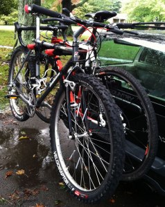 Bridgestone MB-4 and Jamis Supernova racked and ready to go to the bike shop